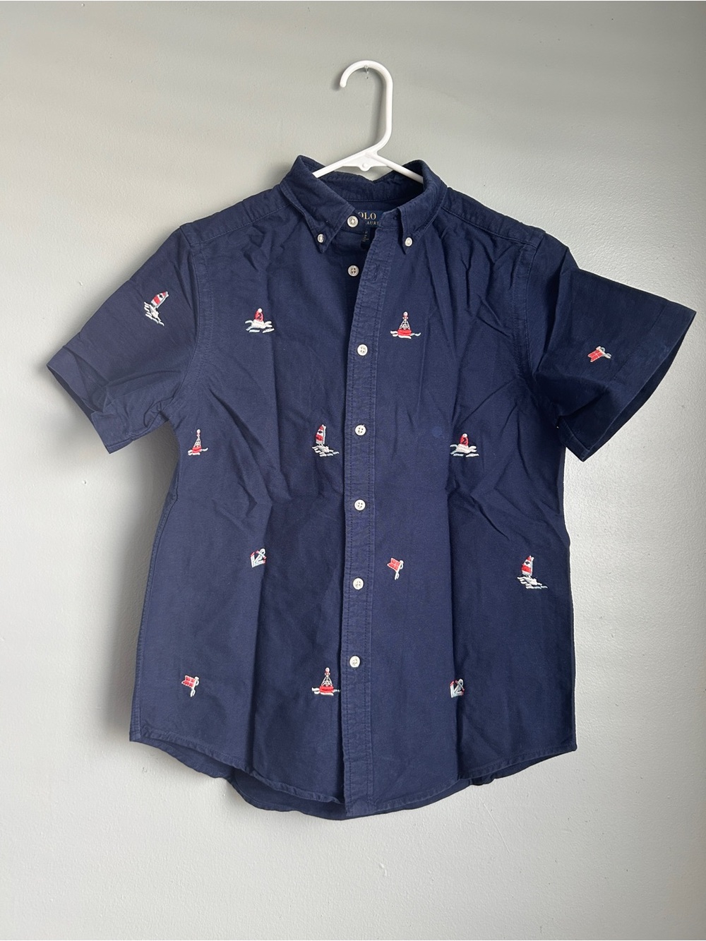 Polo by Ralph Lauren Navy Embroidered Short-Sleeve Button-Down Shirt